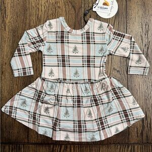 The Sleepy Sloth Holiday Plaid Bamboo Bodysuit Twirl Dress